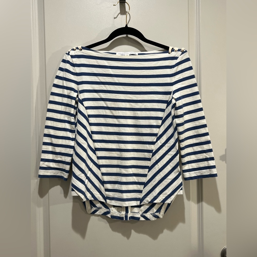 Veronica Beard Lincoln Nautical Stripe Boat Neck Top XS - Picture 2 of 7